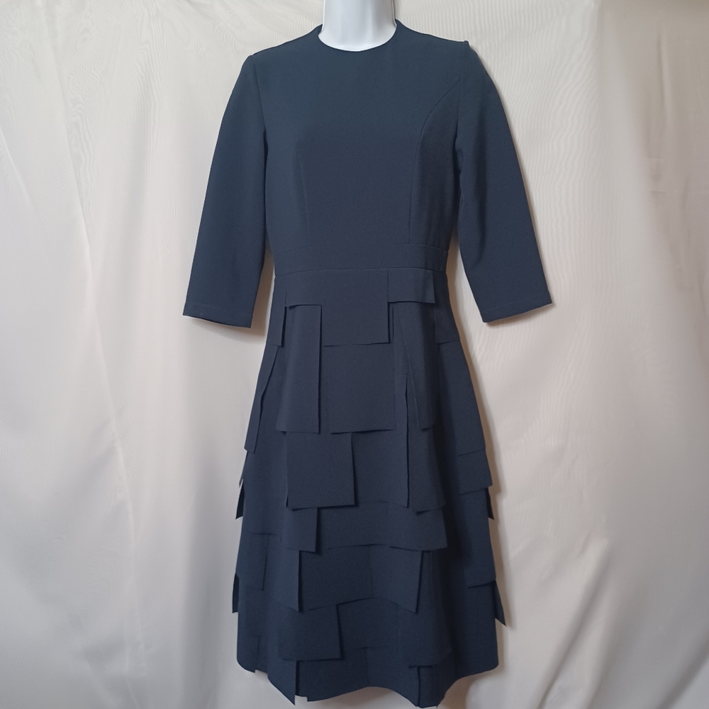 MARLOWE Navy Blue Round Neck Layered Bottom Dress. XS
